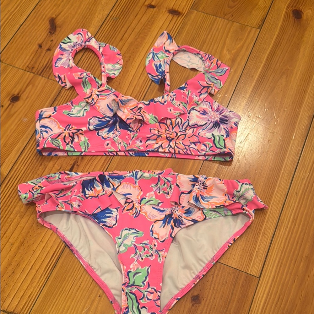 Lilly Pulitzer Pink and Blue Bikini with Tropical Floral Print